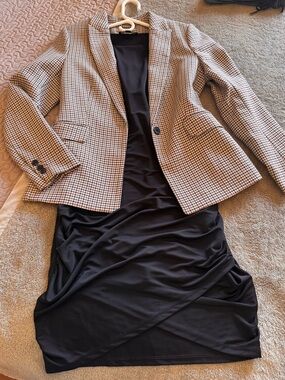 2 items H&M Checked Houndstooth Blazer - Women’s Taupe/Black, and black dress